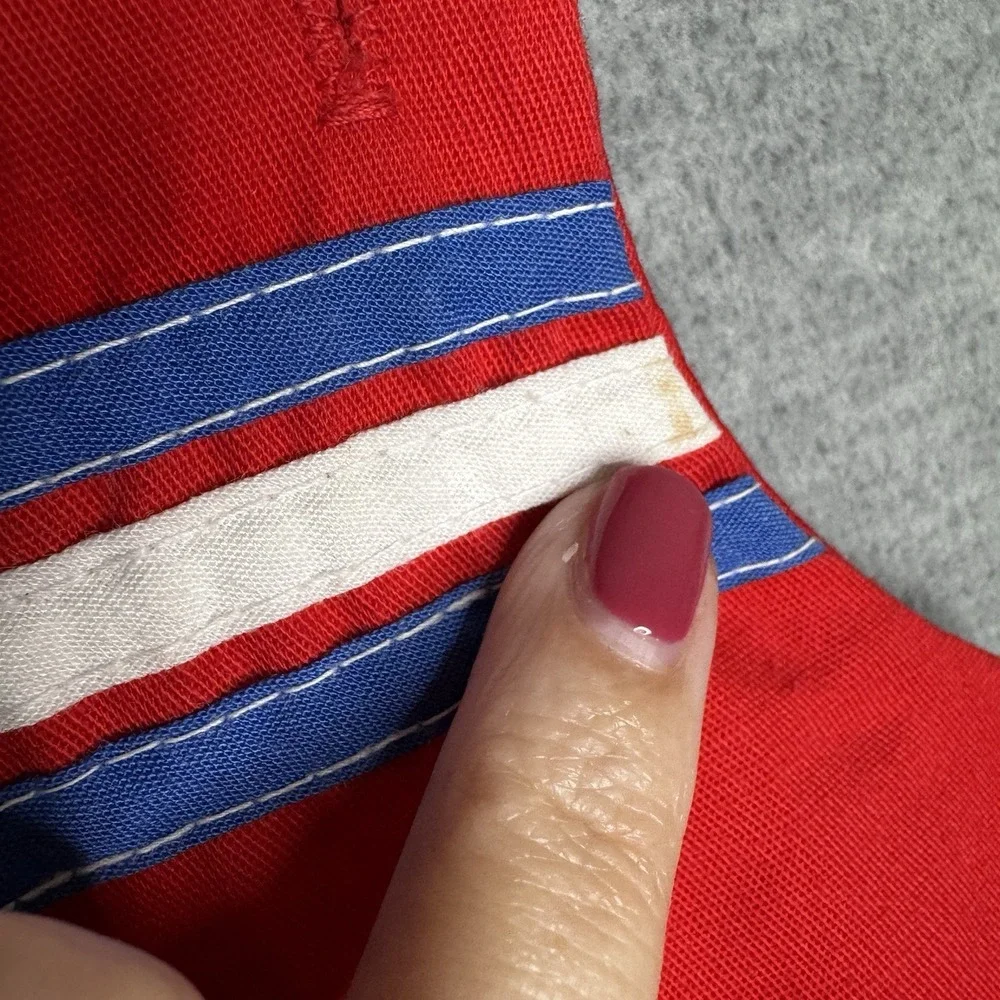 Vintage Baby Boy Red Jon Jon Romper Shortall Red Blue Stripe‎ Size 18 M 2T 3T